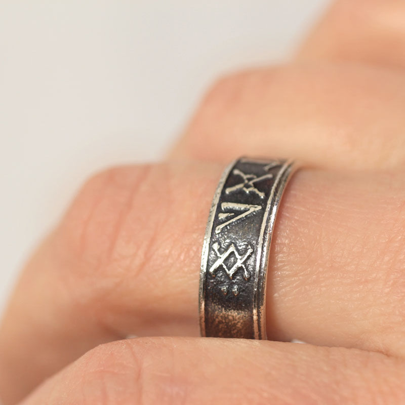 Thumbnail: Personalized Viking Rune Ring Sterling Silver Band