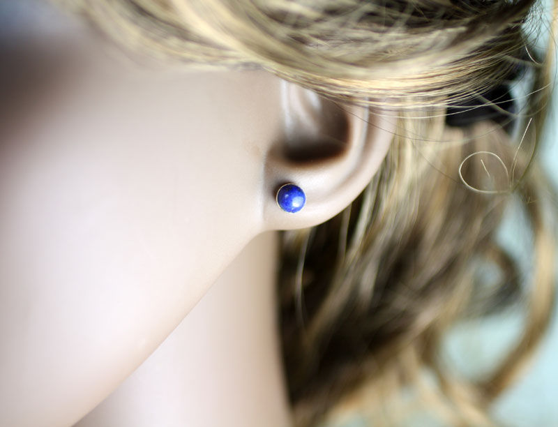 Thumbnail: Silver Lapis Lazuli Stud Earrings