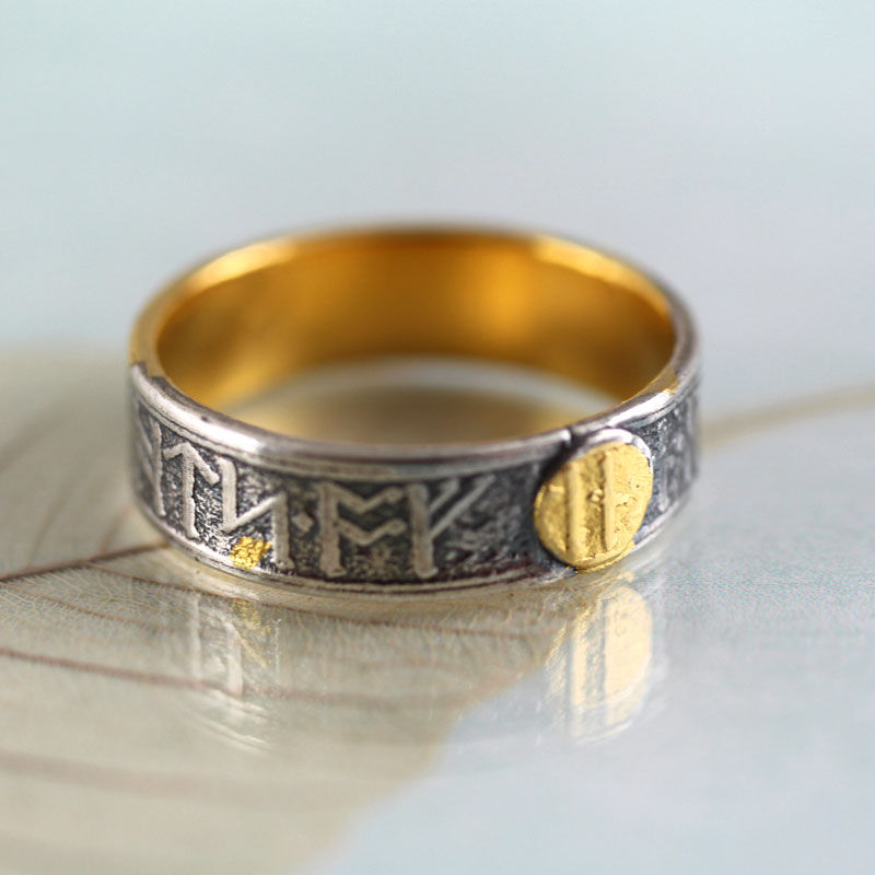 Thumbnail: Silver Rune Ring with Gold Details