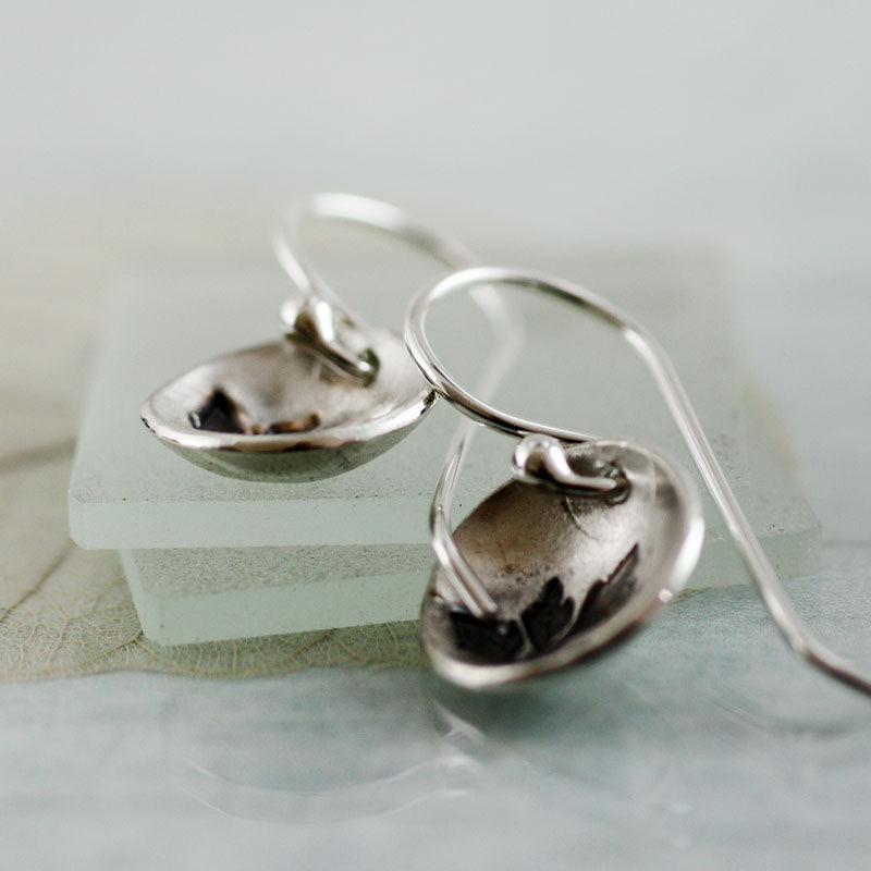 Thumbnail: Silver Leaf Earrings - Tiny Branch