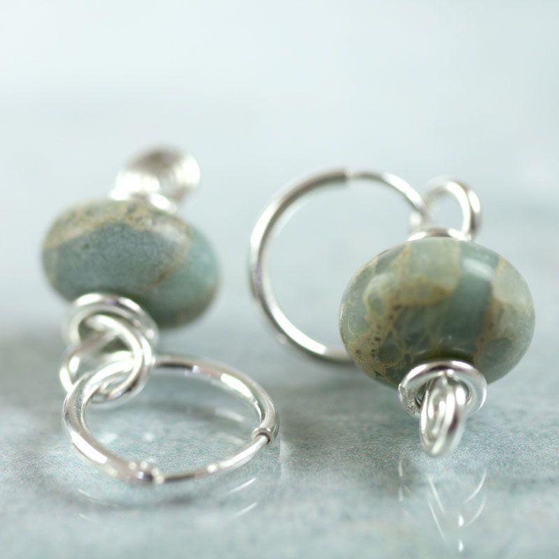 Thumbnail: Silver Jasper Hoop Dangles  Aqua Terra Jasper