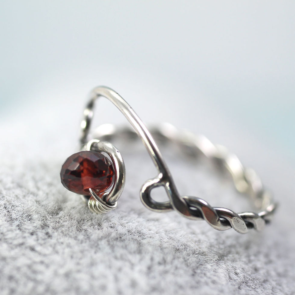 Thumbnail: Garnet Twist Ring - Viking Style Rustic Jewellery