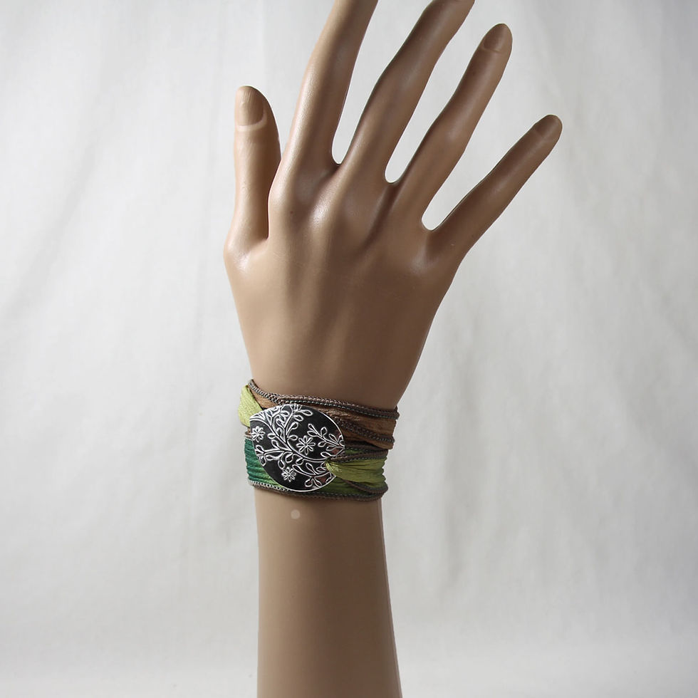 Thumbnail: Flower Silk Wrap Bracelet Silver Nature jewelry