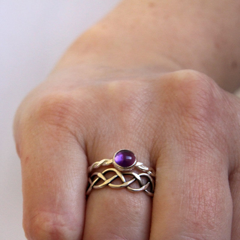 Thumbnail: Silver Twist Ring with Amethyst Gemstone