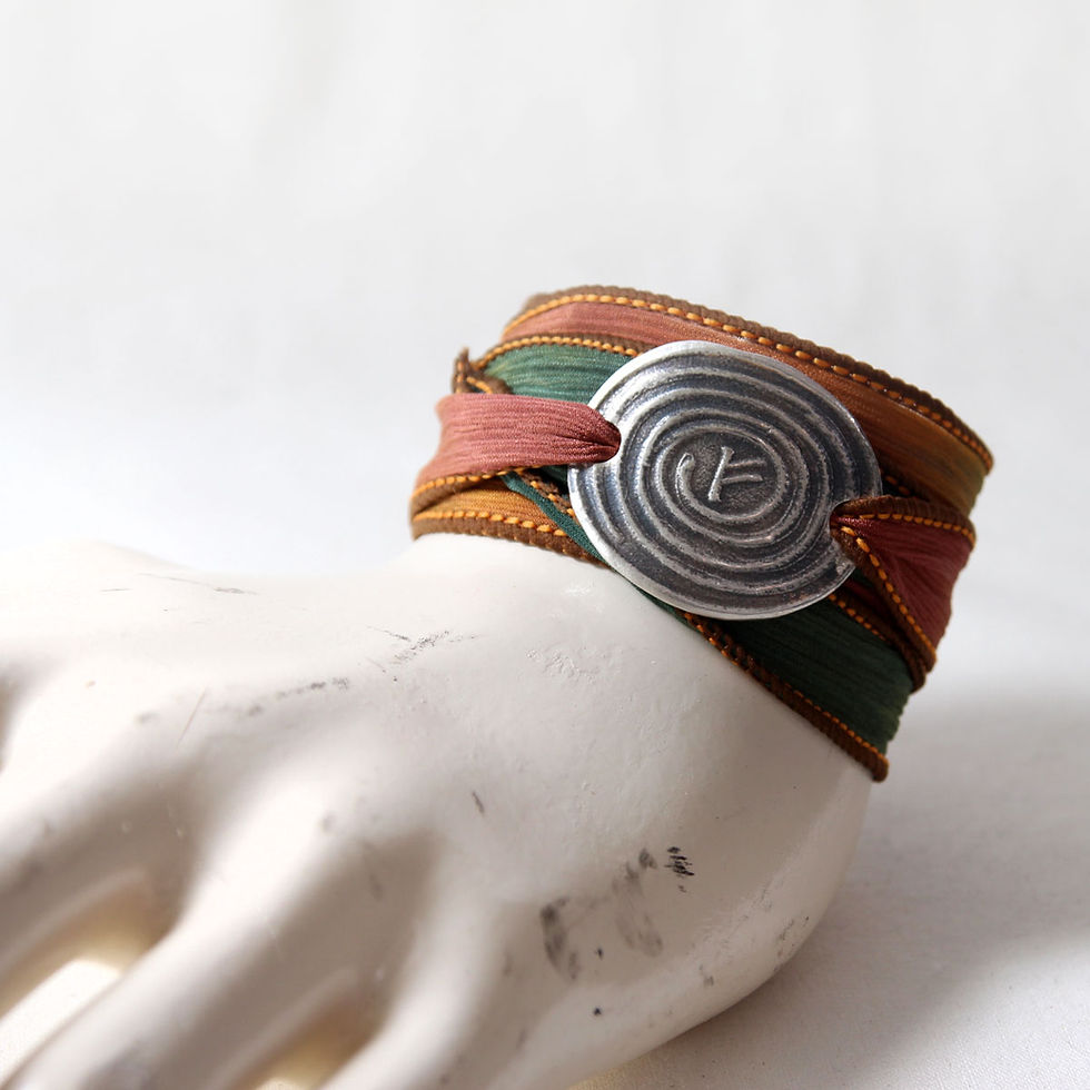 Thumbnail: Silver Bracelet Spiral & Silk Ribbon