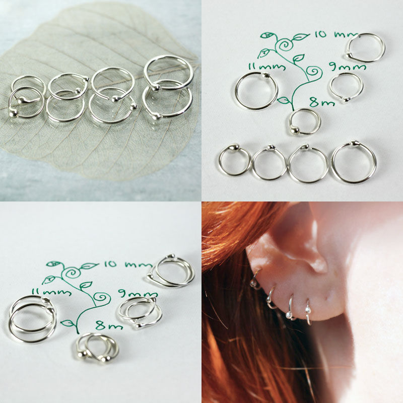 Thumbnail: Silver Hoop Earrings 8 mm Sleeper hoops
