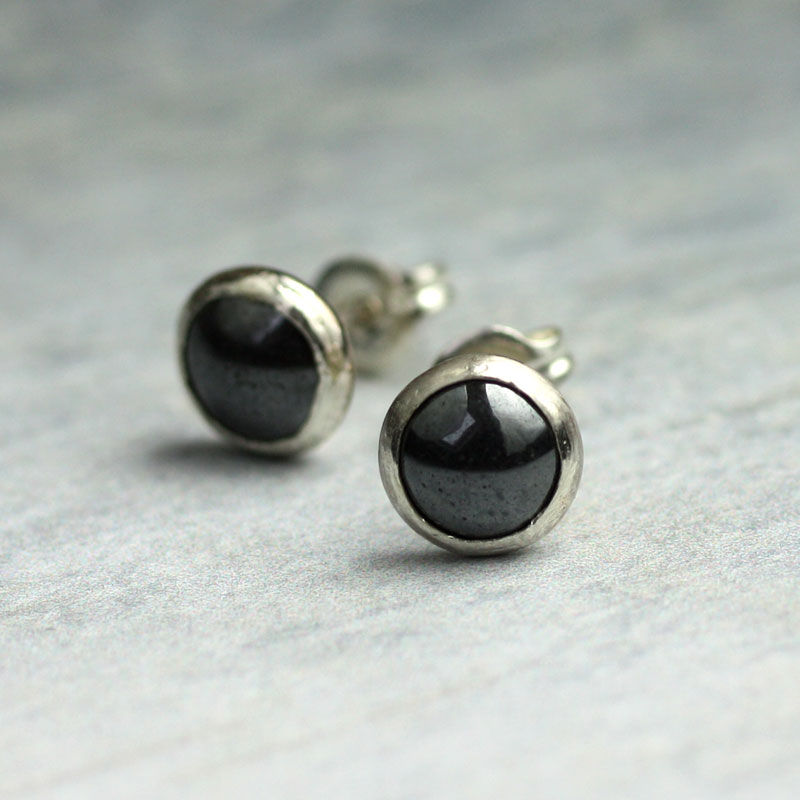 Thumbnail: Haematite Silver Studs - Classic Earrings