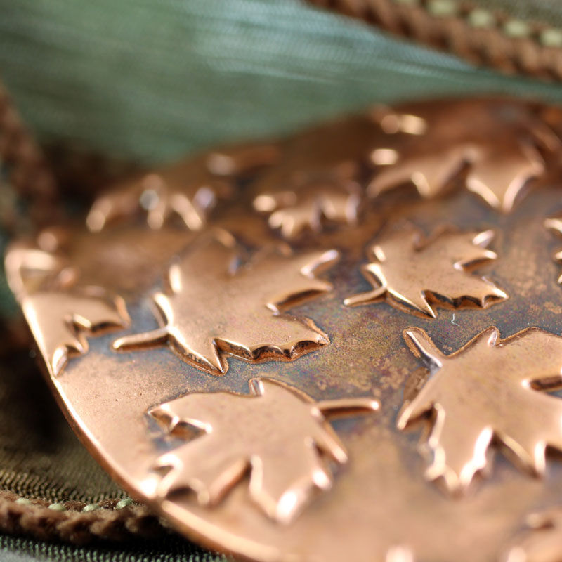 Thumbnail: Copper and Silk Cuff Bracelet with Falling Leaves