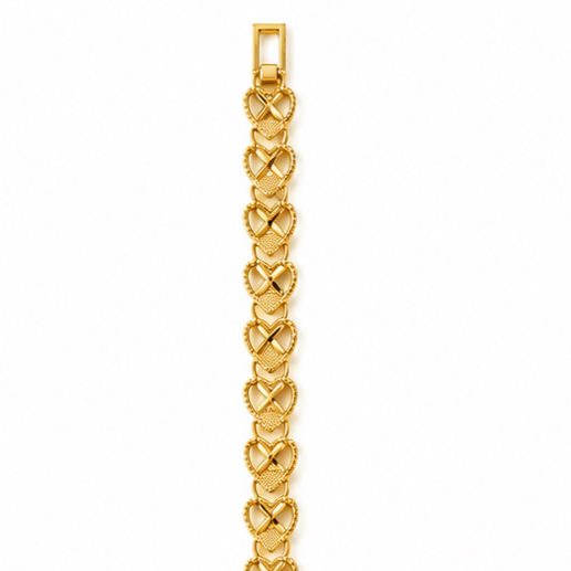 Miniatura: Pulsera Oro Laminado Corazones Patrones