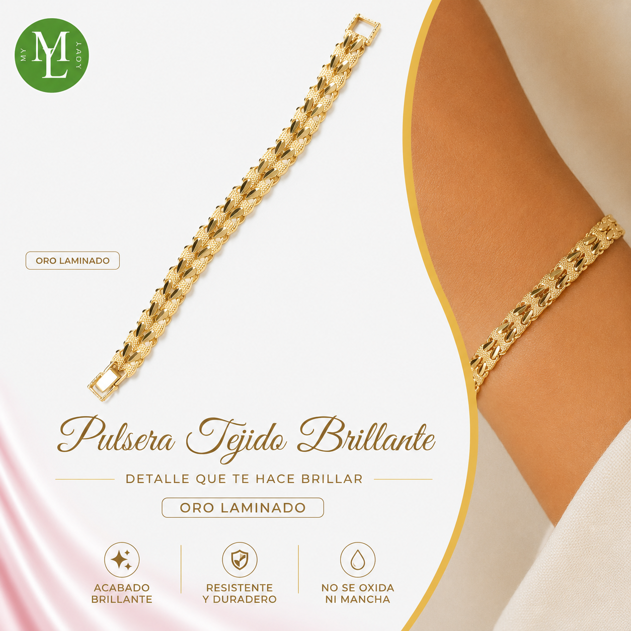 Pulsera Corazones Doradas Oro Laminado My Lady Nails 13g