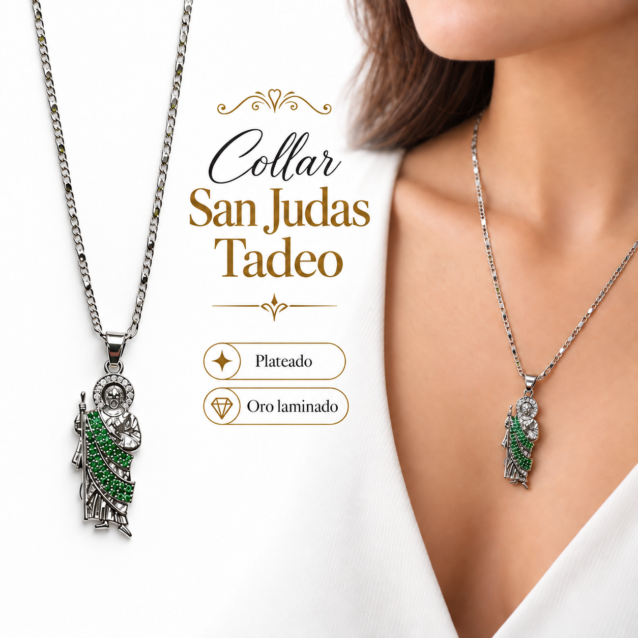 Collar San Judas Tadeo DoradoVerde Oro Laminado