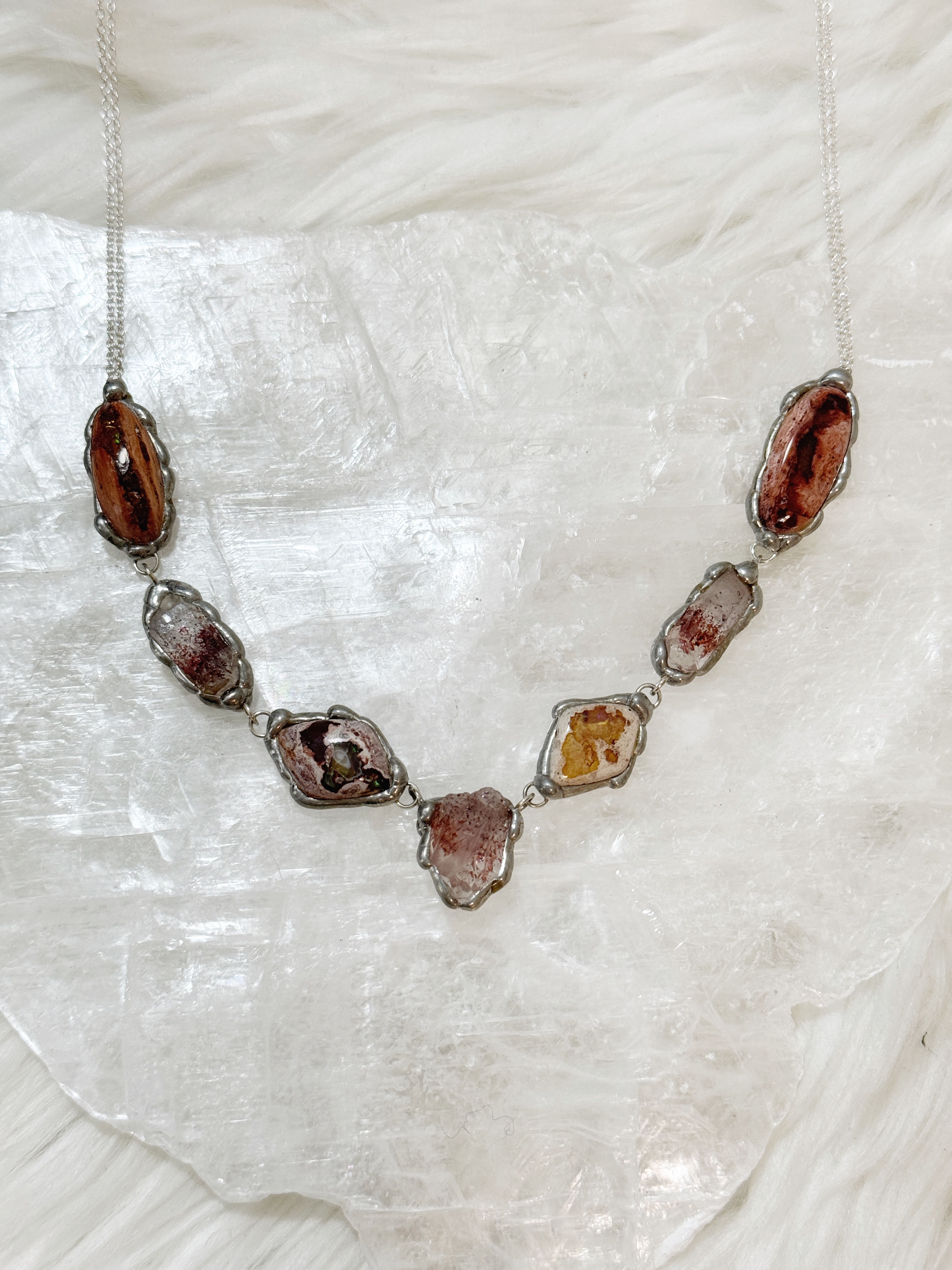 Mexican Fire Opal & Hematite Disco Quartz Statement Necklace