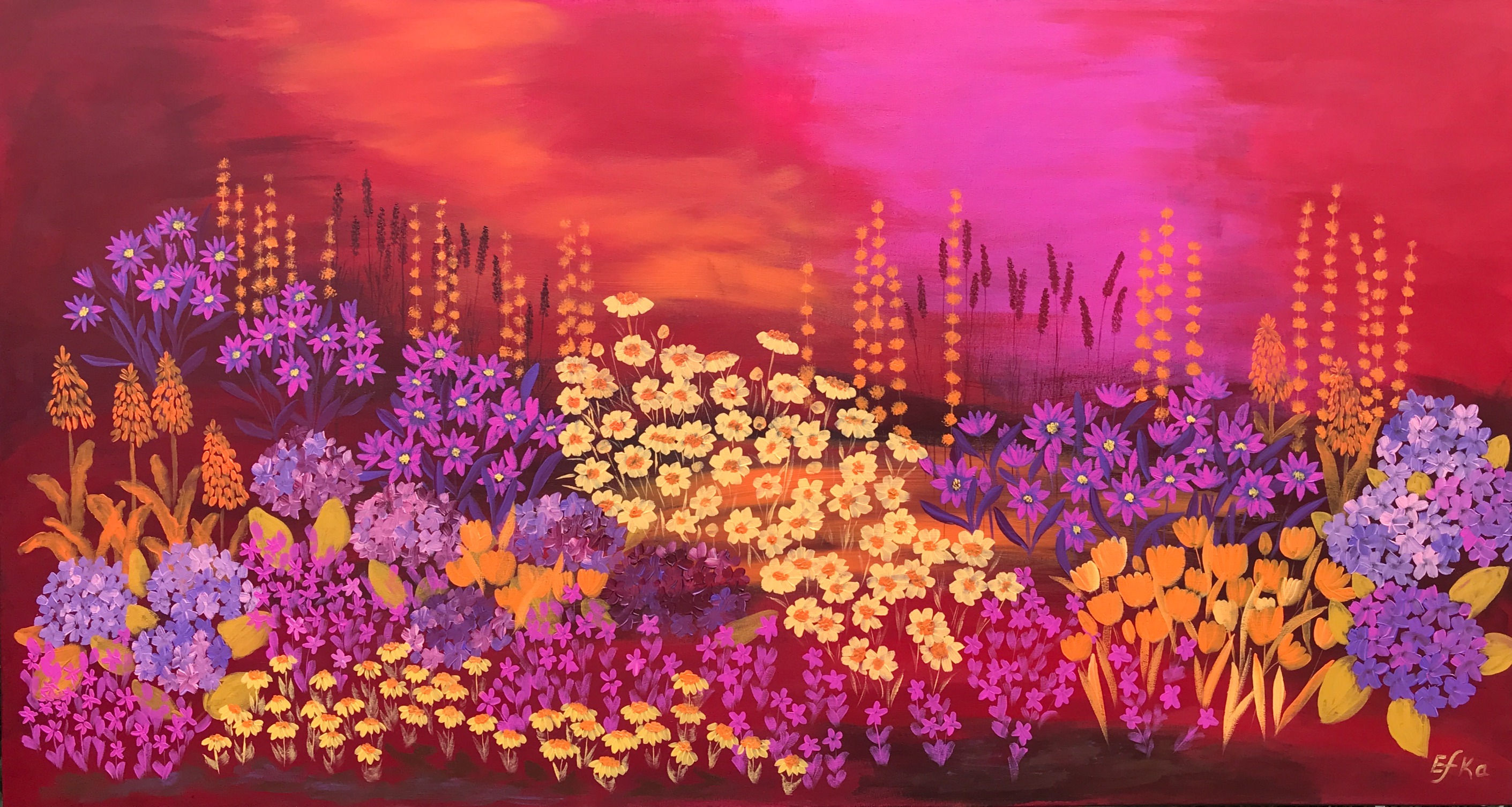 מרחבי פרחים בסגול ובורדו 150X80