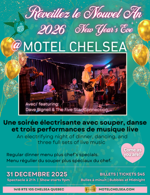 Wednesday December 31 | “Come As You Are NYE” featuring DAVE BIGNELL & THE FIVE STAR CONNECTION | 9pm