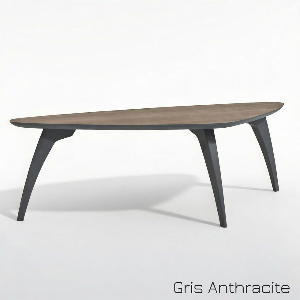 Miniature : Table basse modèle 1 noyer américain, 3 pieds gris anthracite mat.