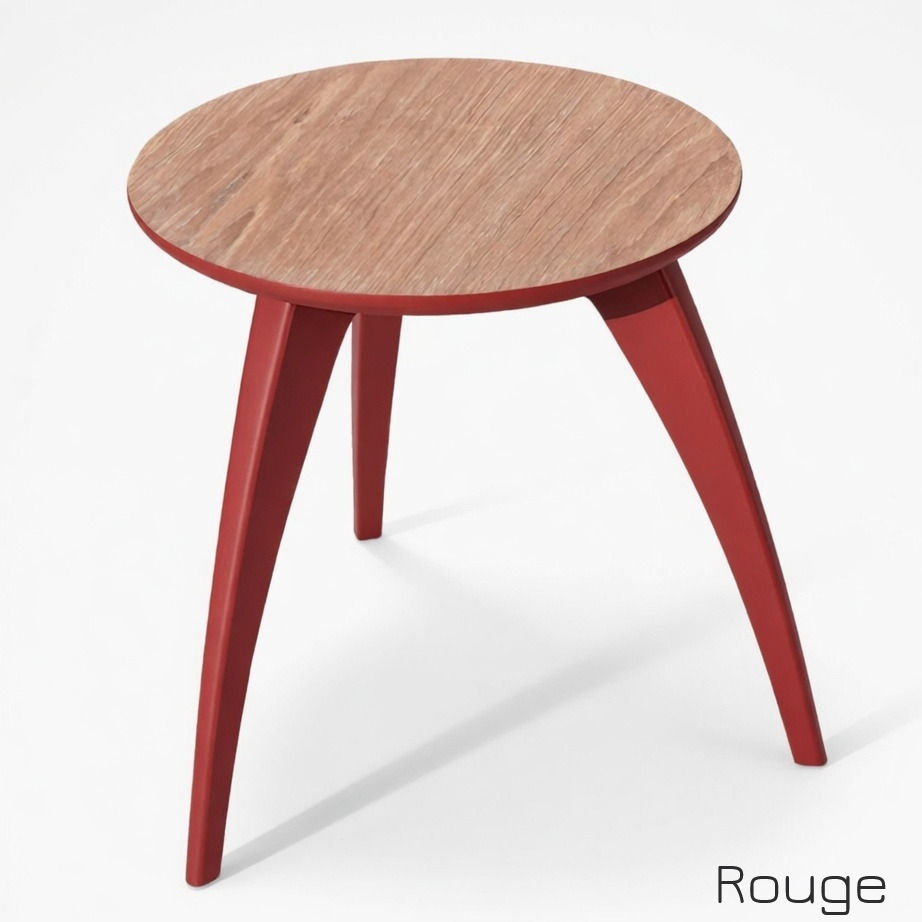 Miniature : Table d'appoint ronde chêne, pieds rouge audacieux pop.