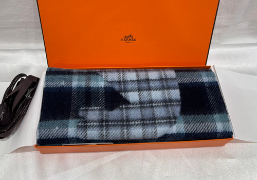 ❤未使用品❤カシミヤマフラー ネイビーｘブルー エルメス 箱付 ペーパータグ付 h8000197_1.jpg