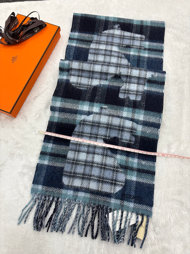 ❤未使用品❤カシミヤマフラー ネイビーｘブルー エルメス 箱付 ペーパータグ付 h8000197_1.jpg