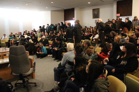 Students at a hearing at the PERA building