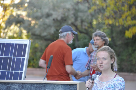 Maggie delivering a speech at the Climate Strike demonstration outside of the Roundhouse.