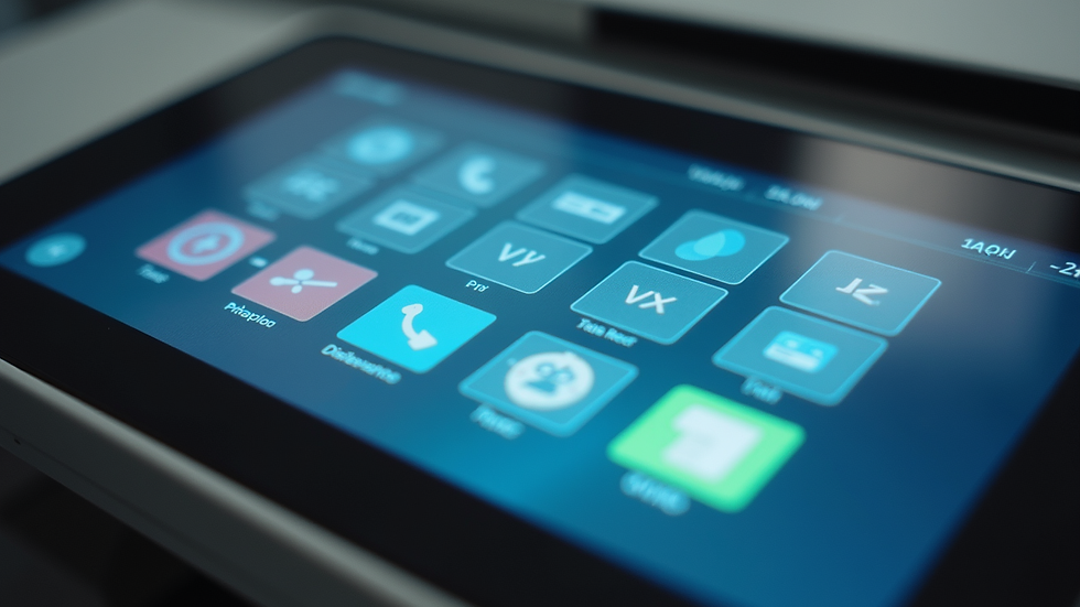 Close-up of copier control panel with touchscreen
