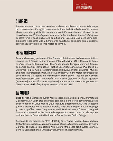 ZORRA DORADA Elisa Forcano 33 Muestra de Teatro Español de Autores Contemporáneos Guillermo Heras de Alicante 2025