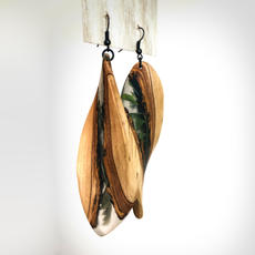 Leaf shaped wood and resin earrings 