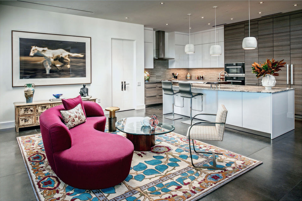 Curvilinear Color Infused Sitting Area