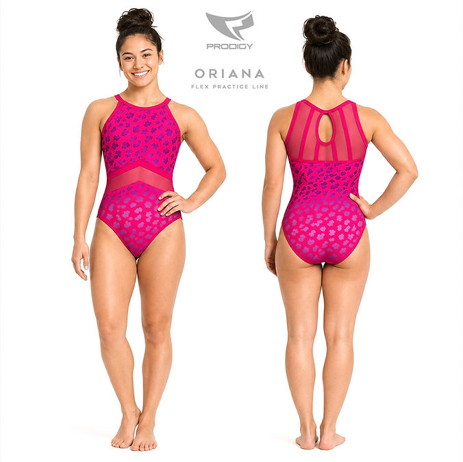 Custom Gymnastics Leotard Oriana, via Prodigy Cheer Apparel's FLEX Practice Line