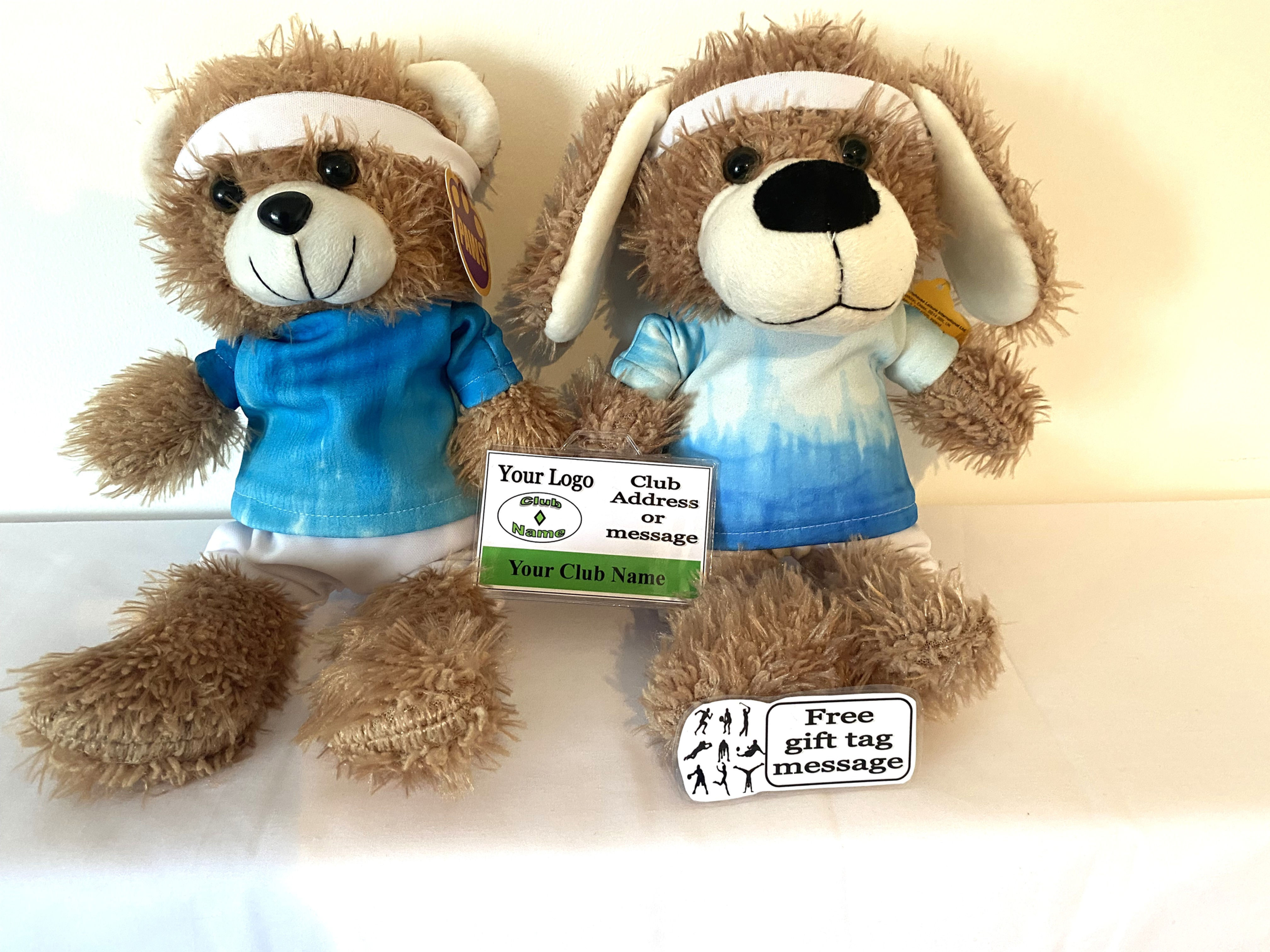ATHLETICS PERSONALISED TEDDY BEAR / PUPPY DOG PHOTO ID BADGE OPTION LOGO