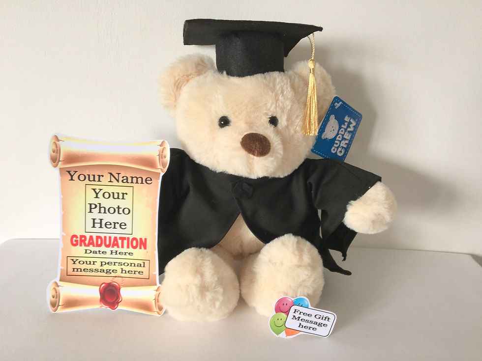 Thumbnail: GRADUATION PERSONALISED TEDDY BEAR WITH PHOTO MESSAGE FLAT SCROLL & GIFT TAG