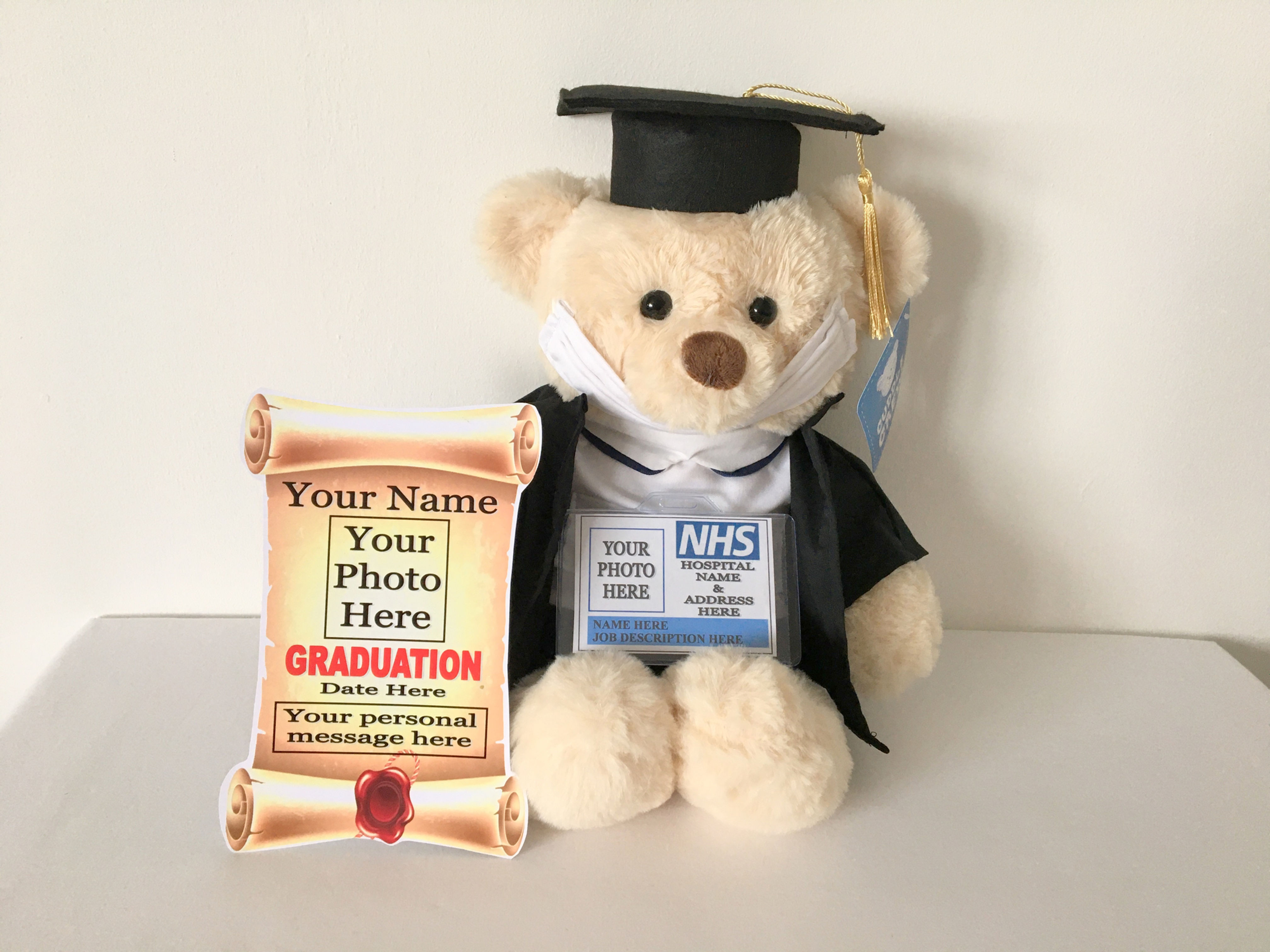 GRADUATION THERAPIST PERSONALISED TEDDY BEAR + BADGE, SCROLL, CAP & GOWN OPTION