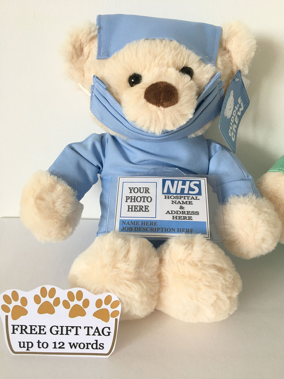 Thumbnail: SURGEON PERSONALISED TEDDY BEAR  DRESSED IN SCRUBS WITH ID PHOTO BADGE