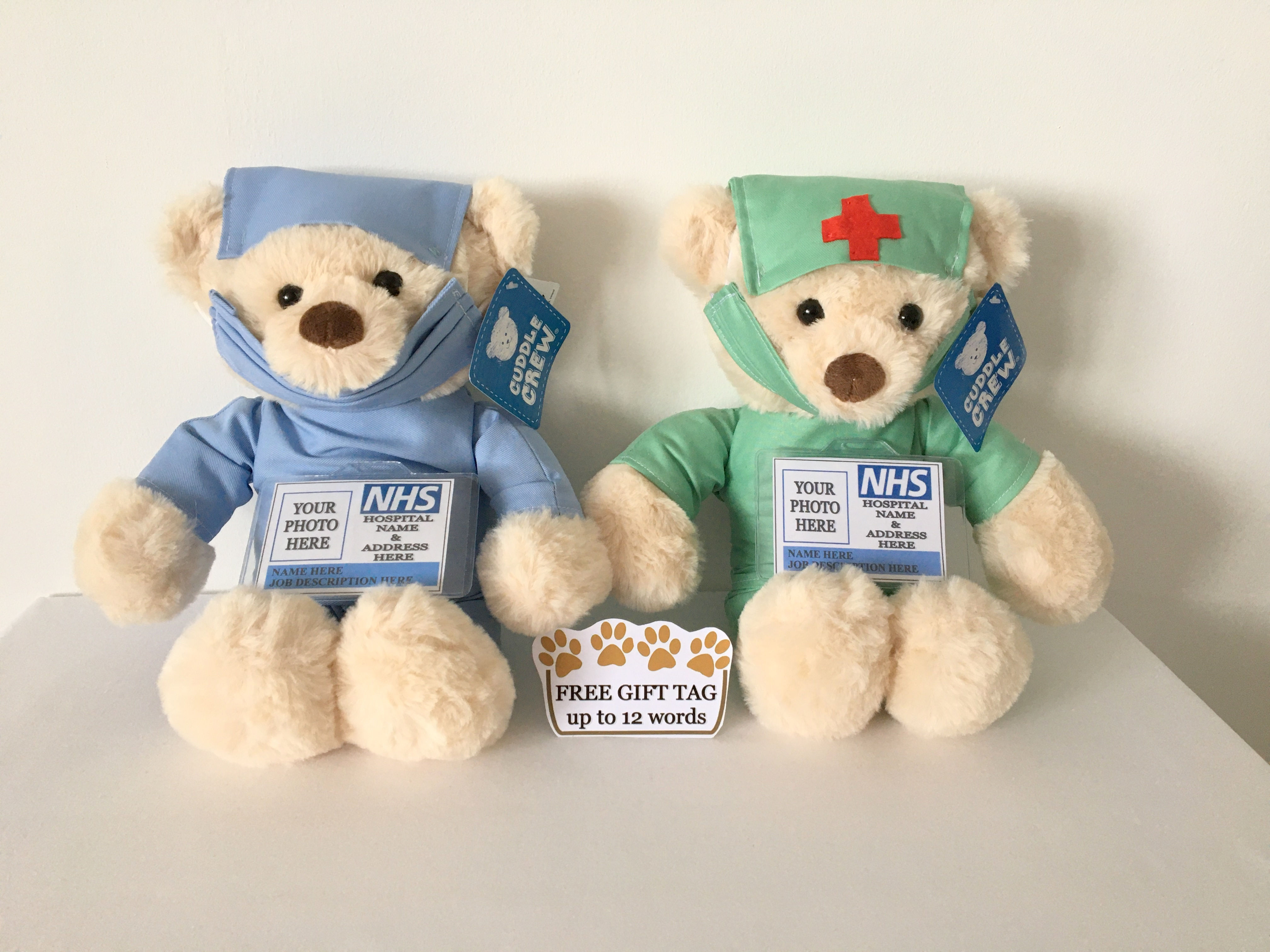 SURGEON PERSONALISED TEDDY BEAR DRESSED IN SCRUBS WITH ID PHOTO BADGE