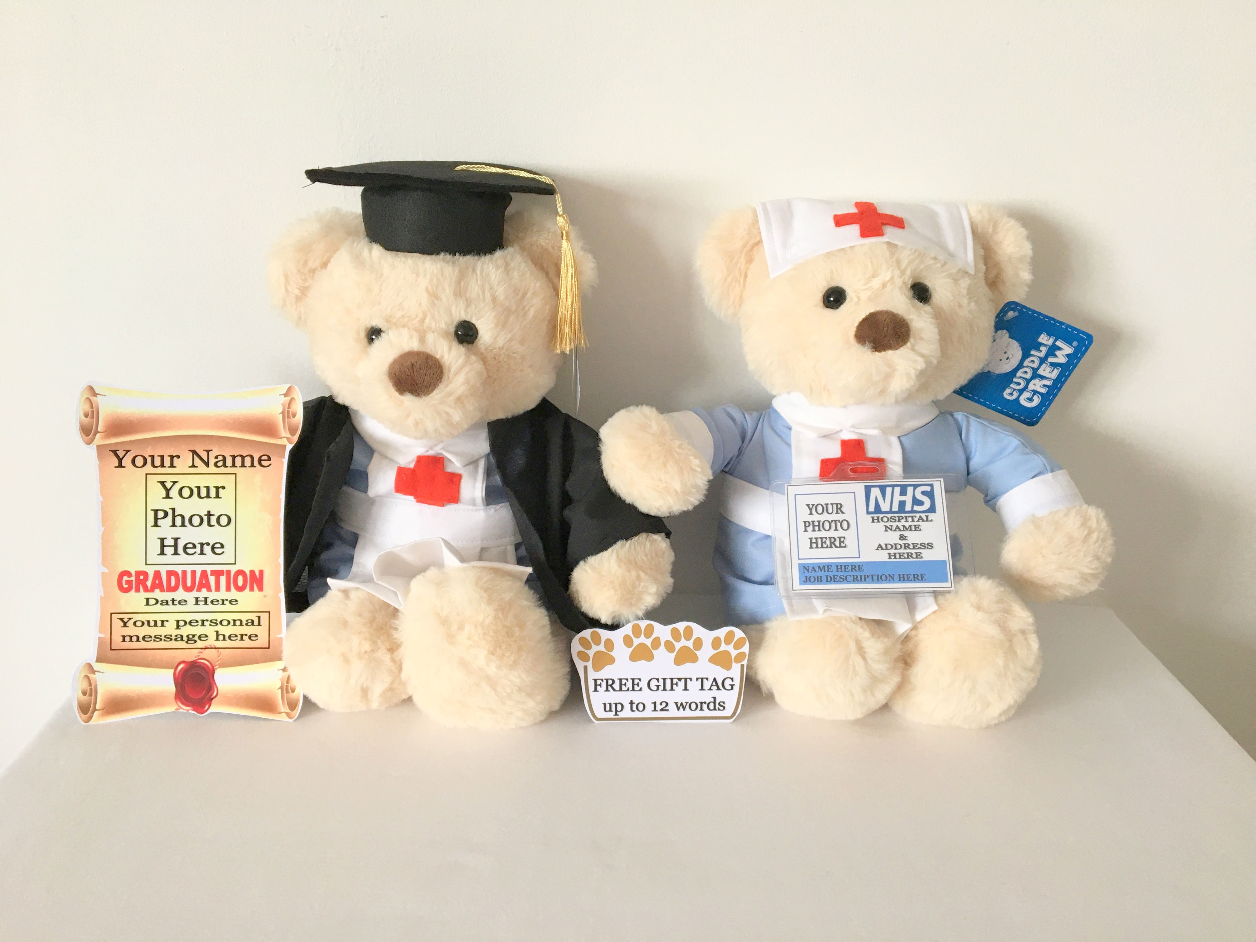 NURSE GRADUATION PERSONALISED TEDDY BEAR WITH PHOTO SCROLL