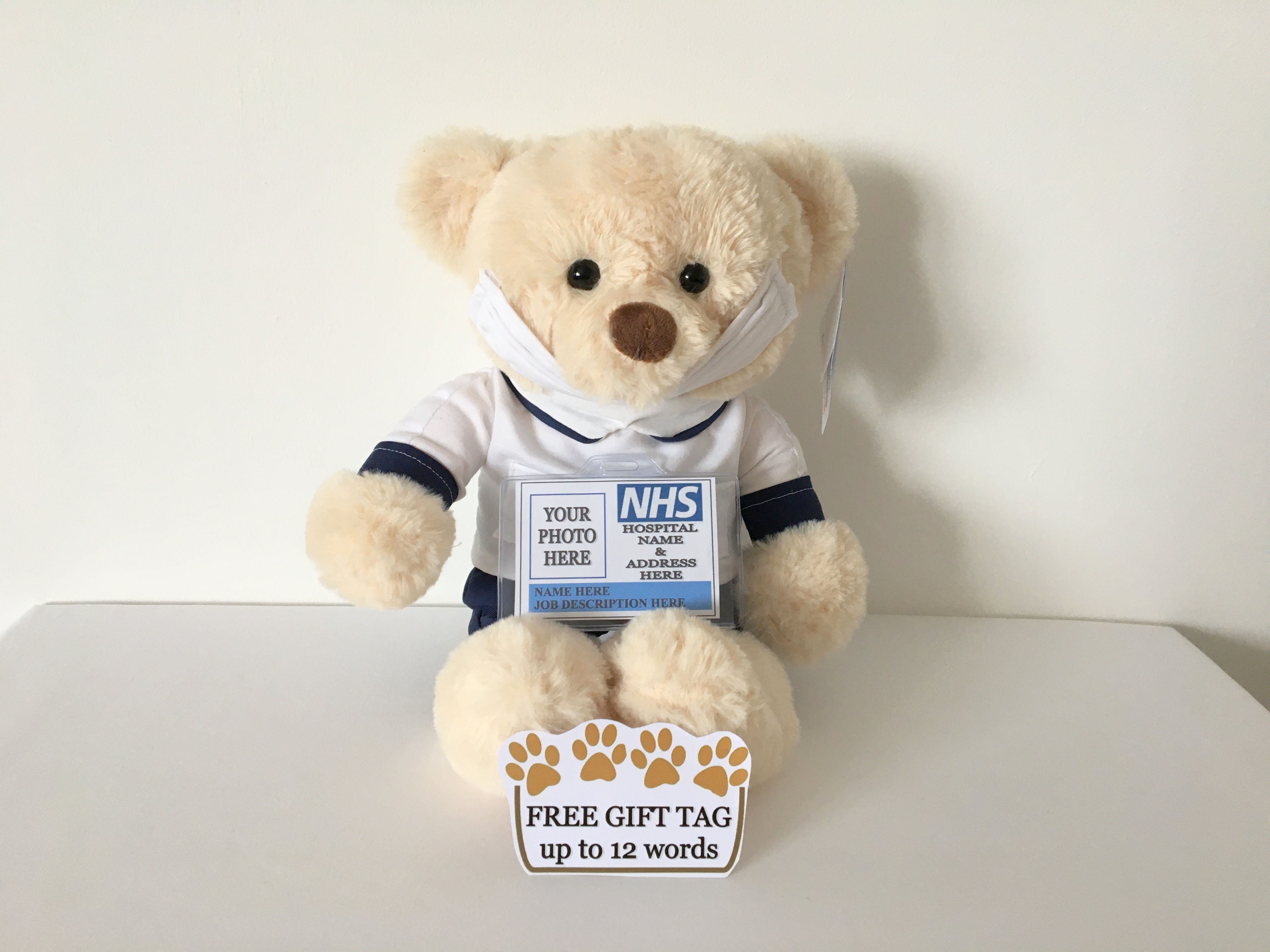 THERAPIST PERSONALISED TEDDY BEAR WITH ID PHOTO BADGE OR LOGO BADGE