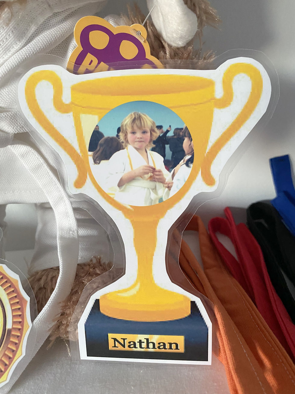 Thumbnail: KARATE JUDO MARTIAL ARTS PERSONALISED TEDDY BEAR PUPPY DOG medal or trophy