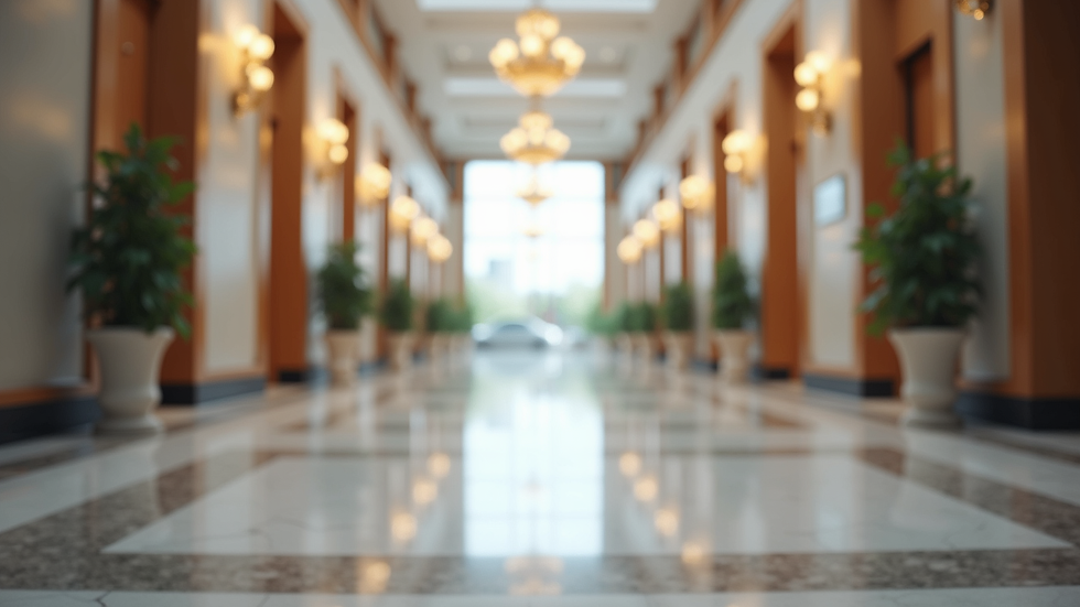 Eye-level view of a commercial building lobby after urgent cleaning