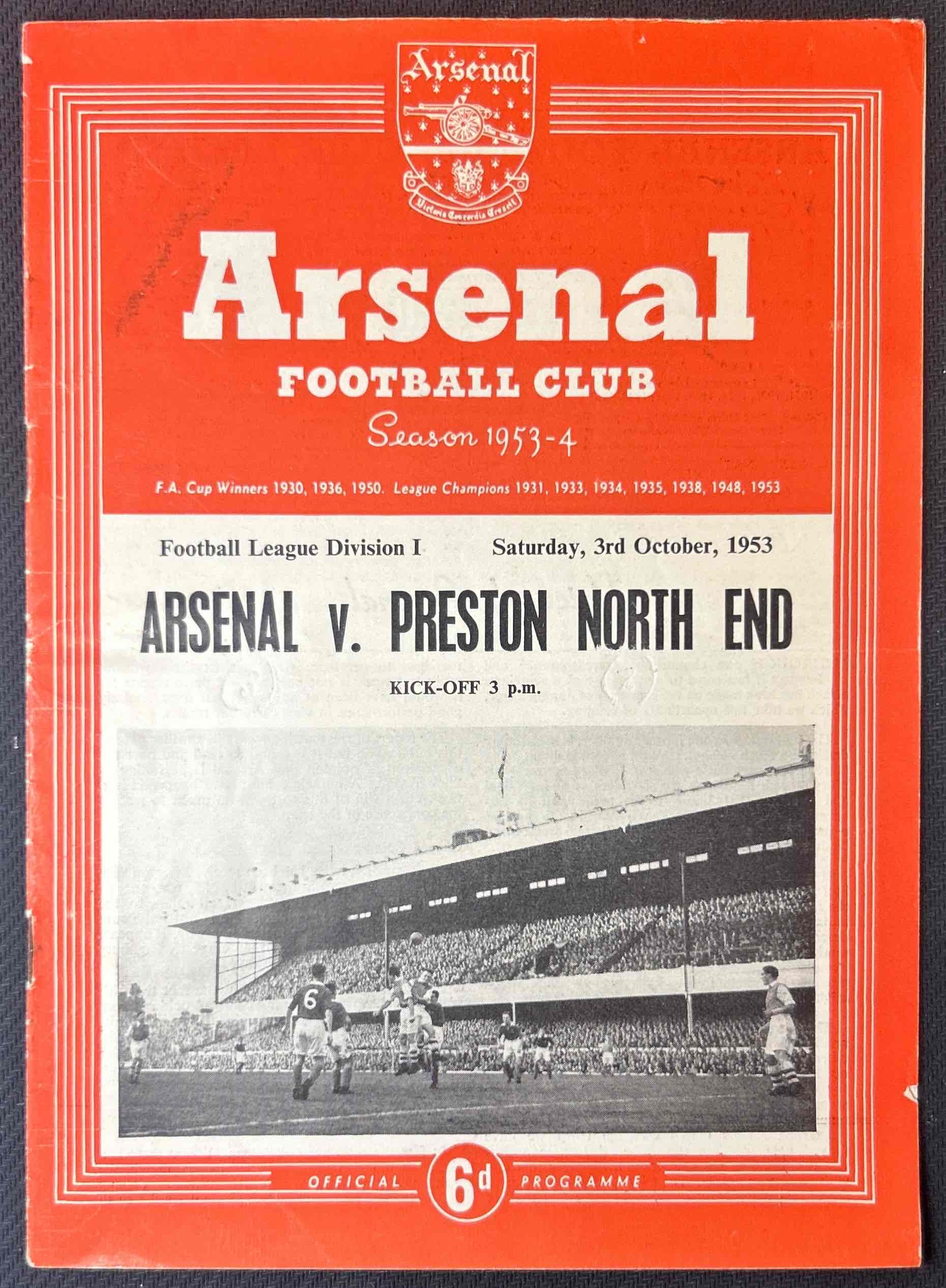 1953 Oct 3 Arsenal V Preston North End