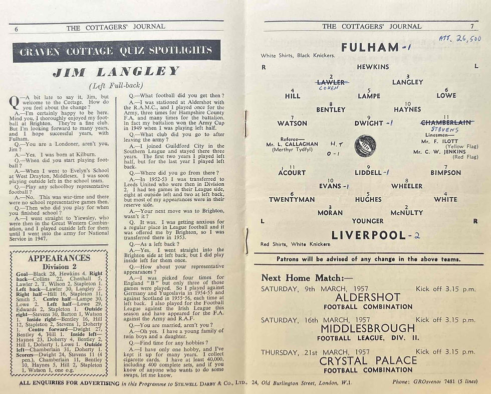 Thumbnail: 1957 Mar 2 Fulham V Liverpool