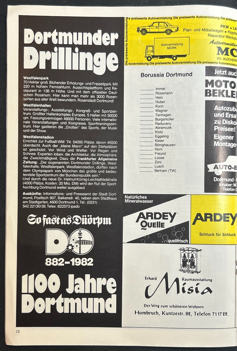1982 Sep 15 Borussia Dortmund V Rangers