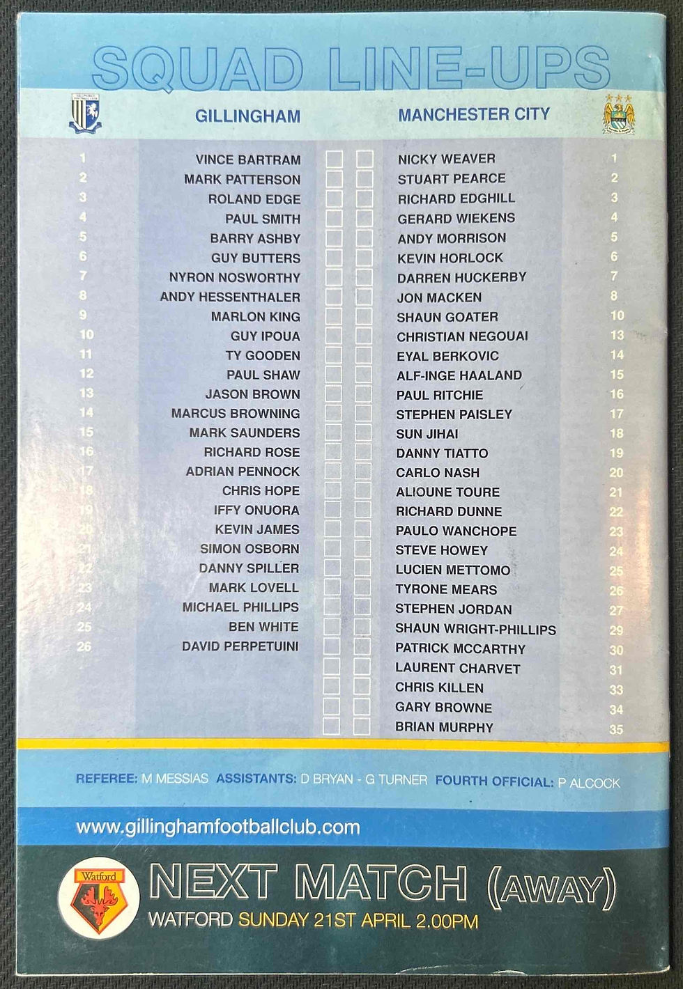 Thumbnail: 2002 Apr 13 Gillingham V Man City