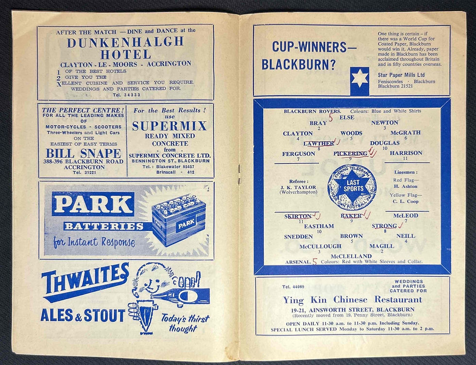 1962 Nov 3 Blackburn V Arsenal