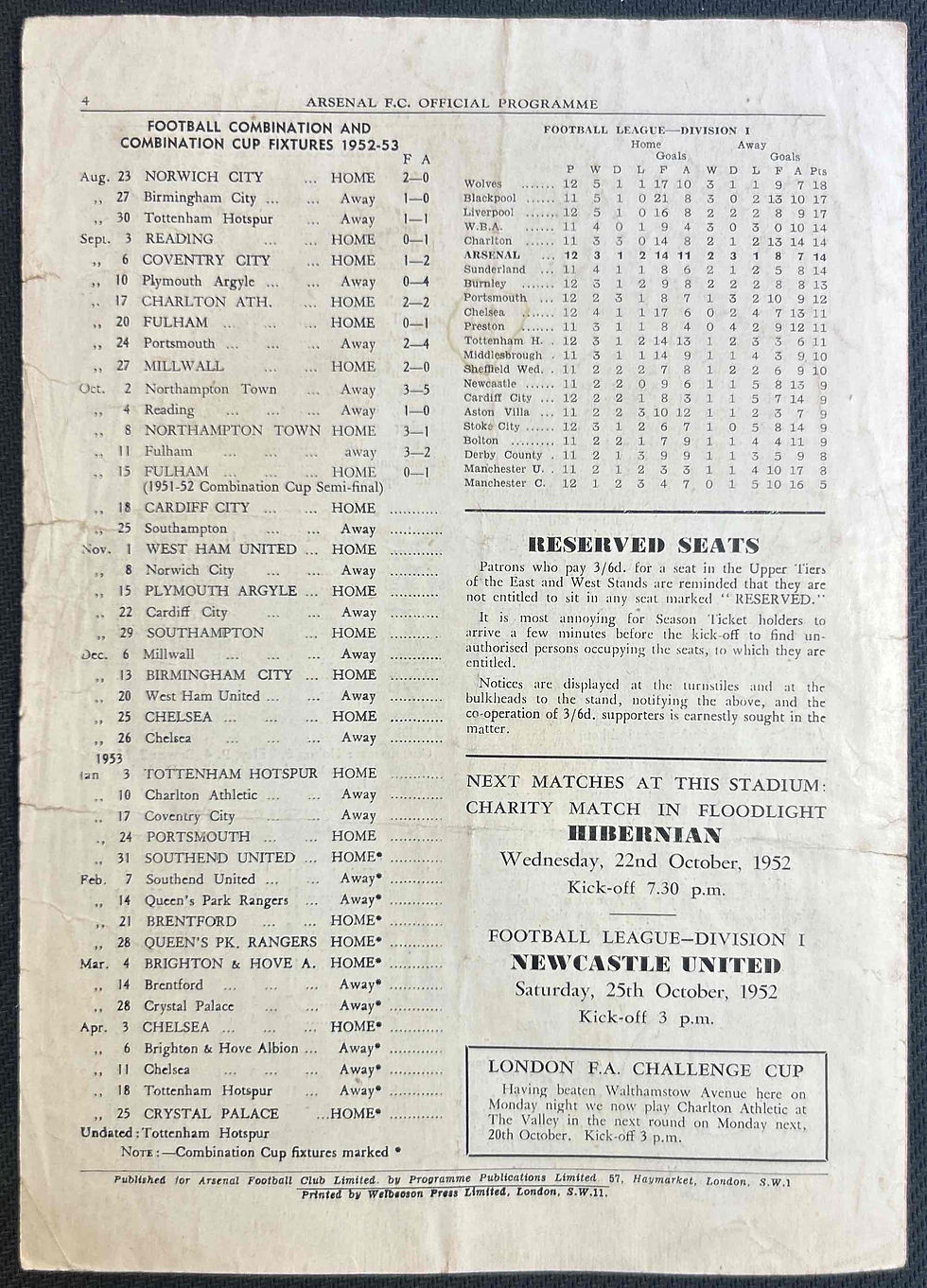 Thumbnail: 1952 Oct 18 Arsenal V Cardiff