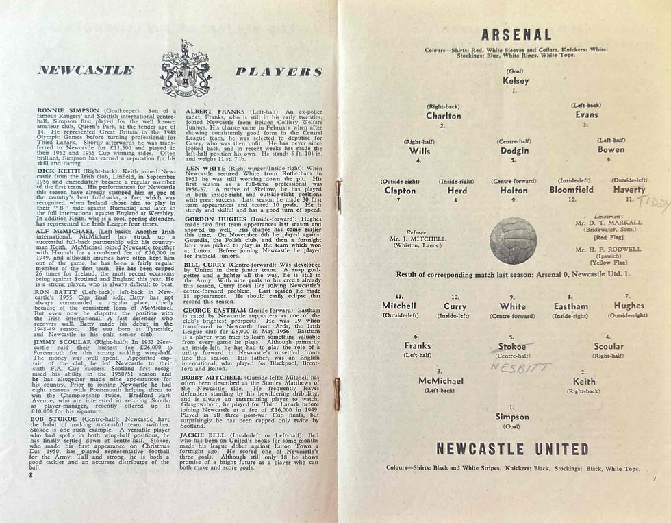 Thumbnail: 1957 Nov 30 Arsenal V Newcastle Football Programme