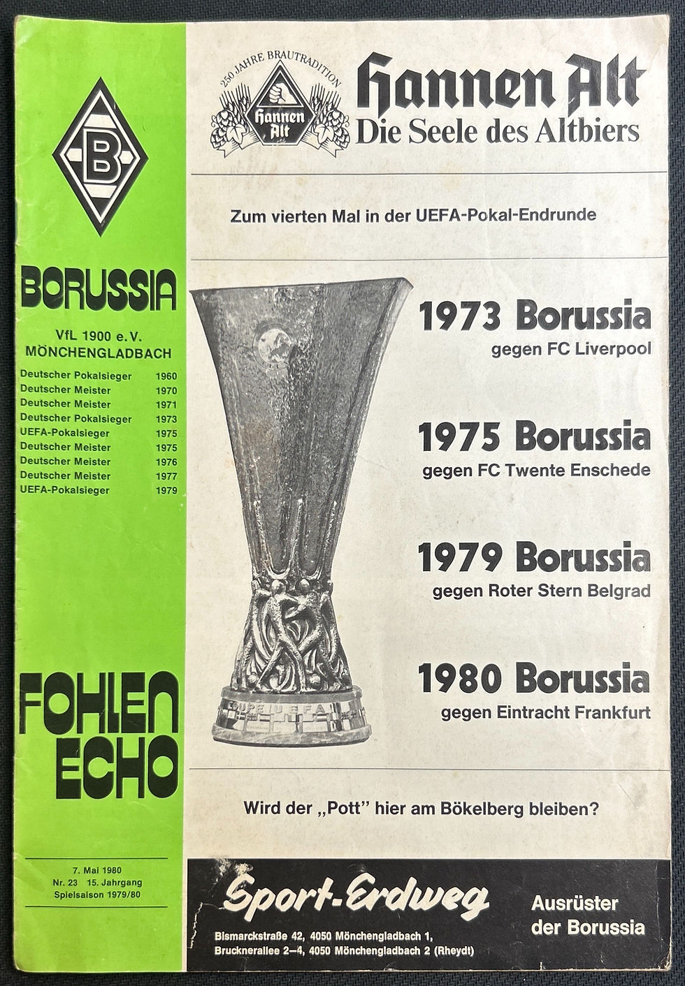 1980 May 7 Borussia Monchengladbach V Eintracht Frankfurt