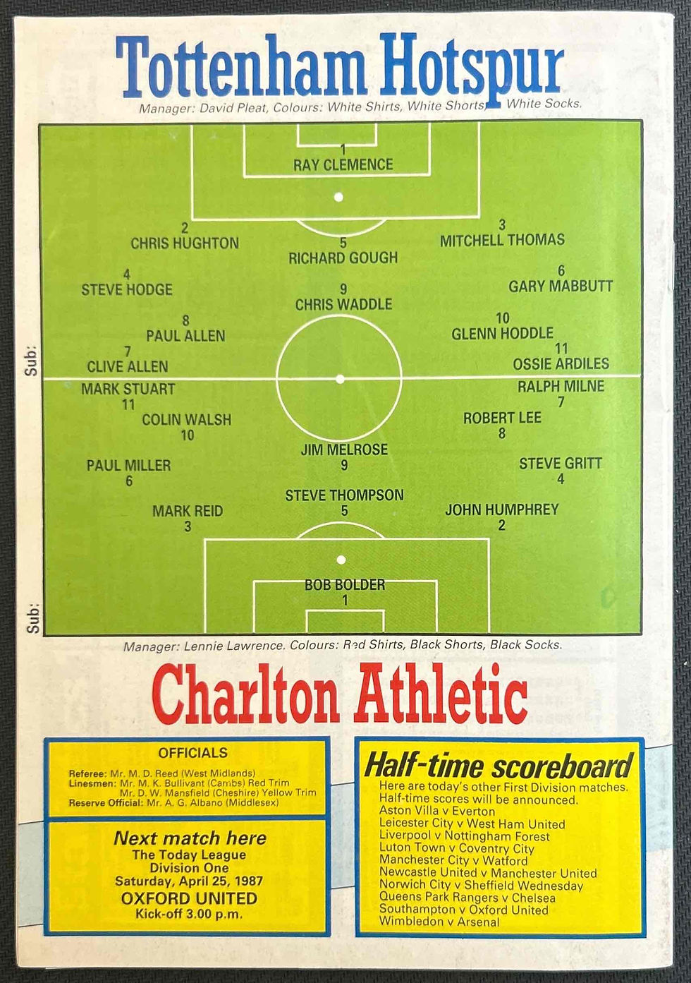 Thumbnail: 1987 Apr 18 Tottenham V Charlton Football Programme