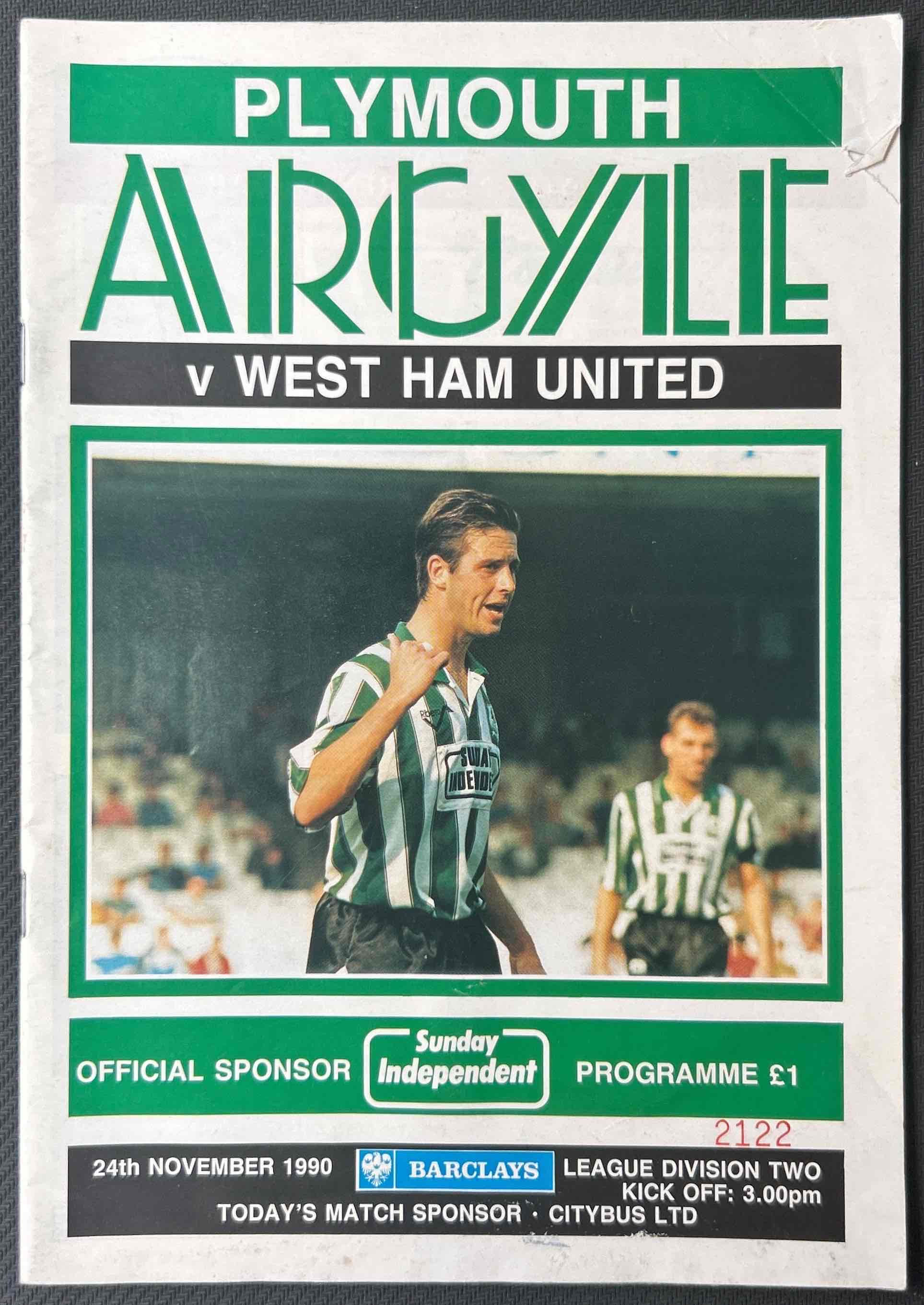 1990 Nov 24 Plymouth V West Ham