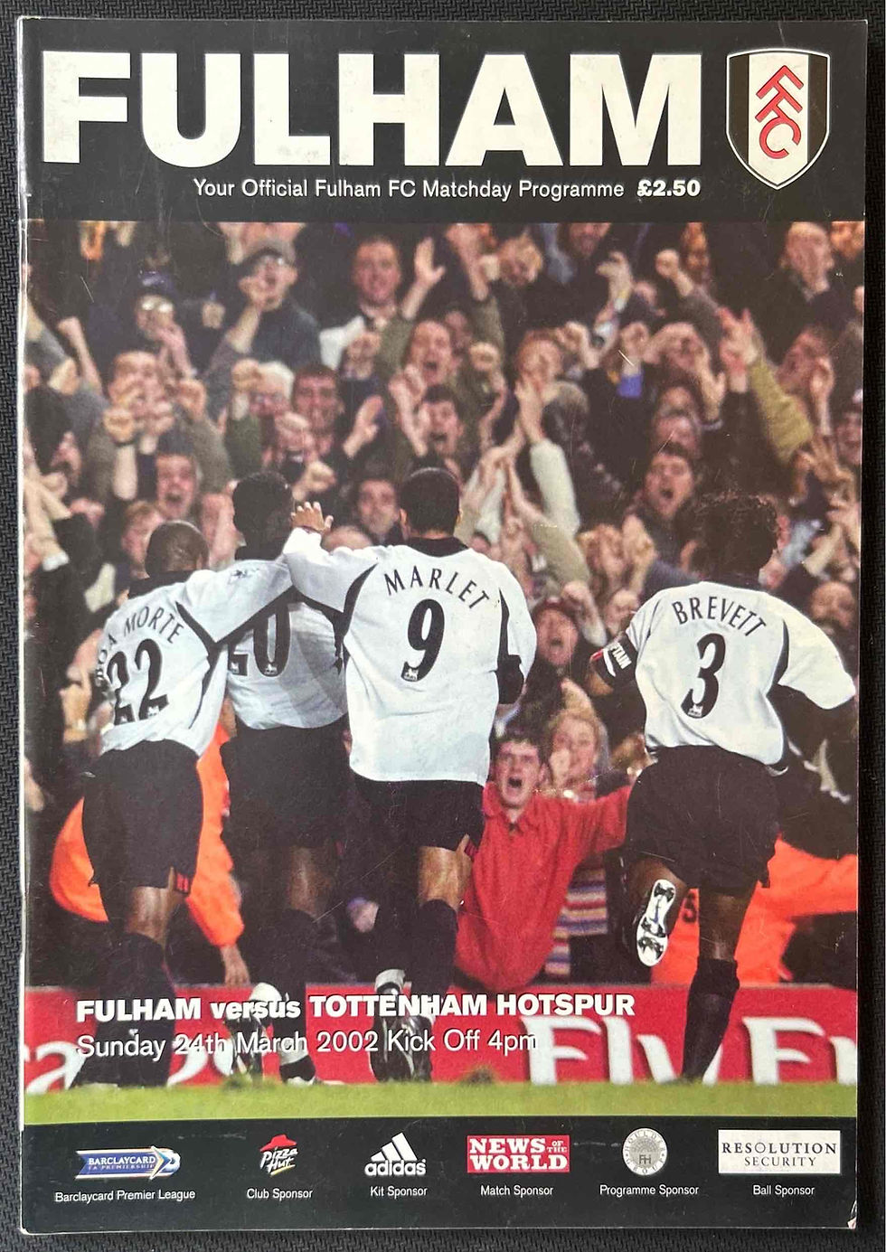 2002 Mar 24 Fulham V Tottenham Football Programme