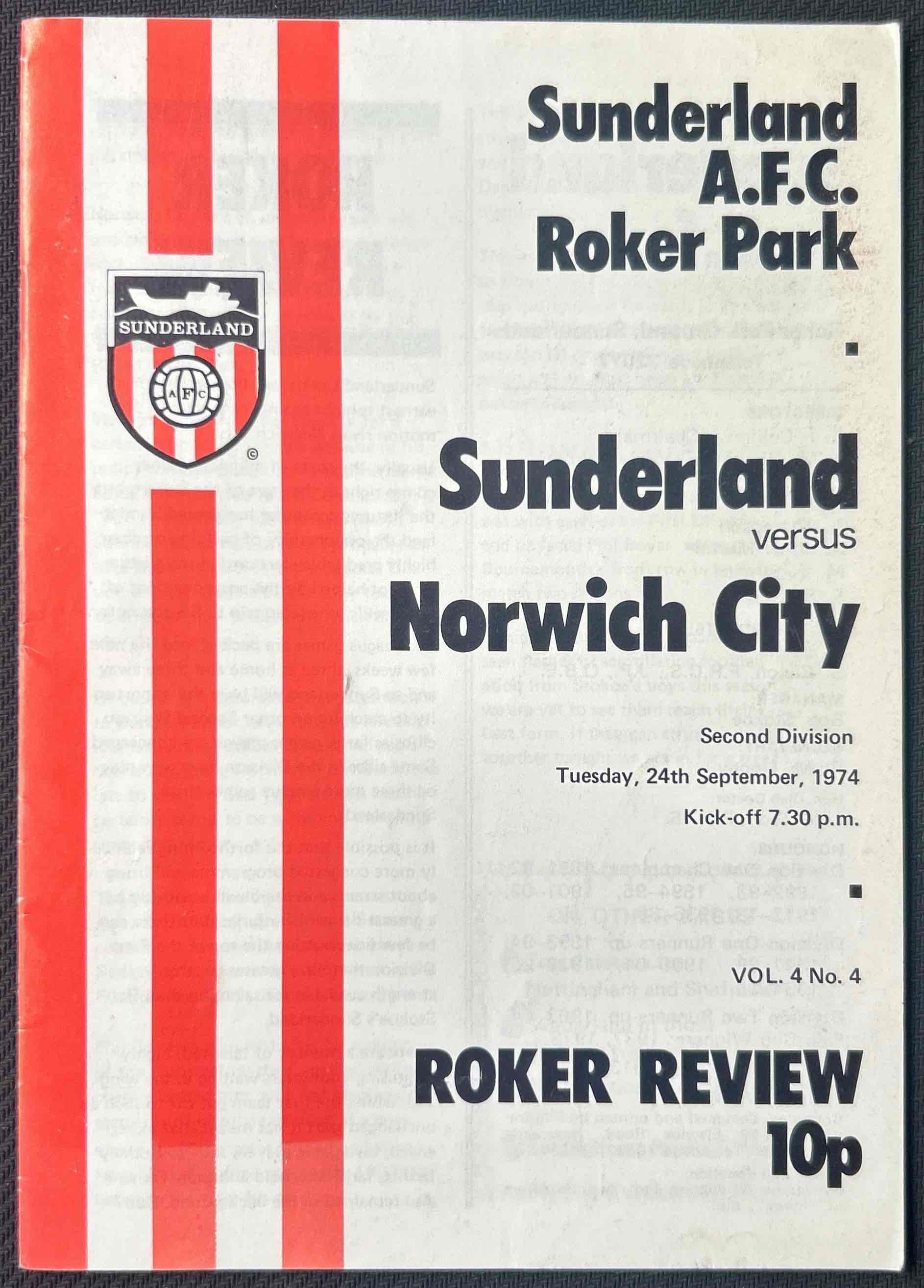 1974 Sep 24 Sunderland V Norwich